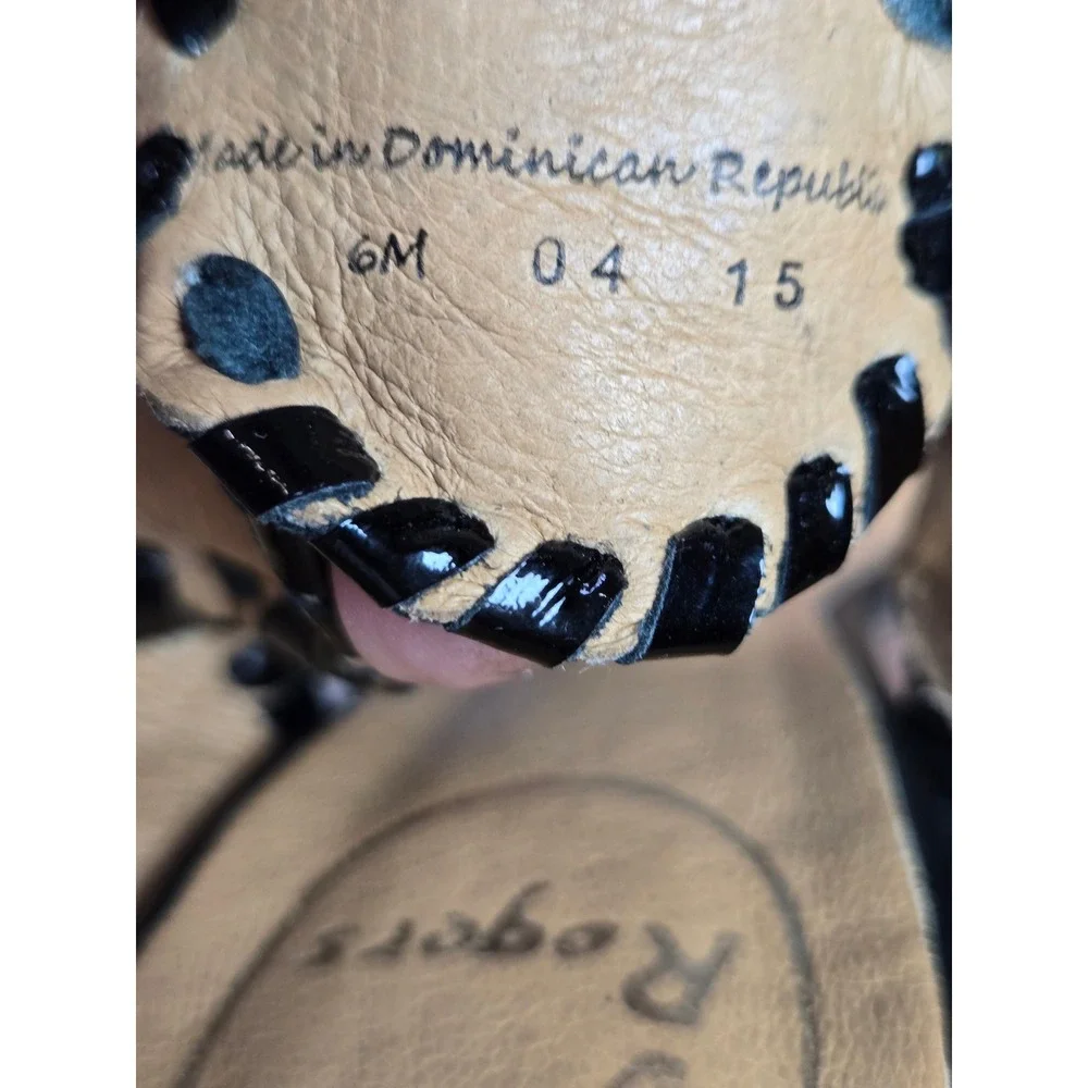 Jack‎ Rogers Womens Black Leather Whipstitched Rondelle Wedge Sandals Size 6M